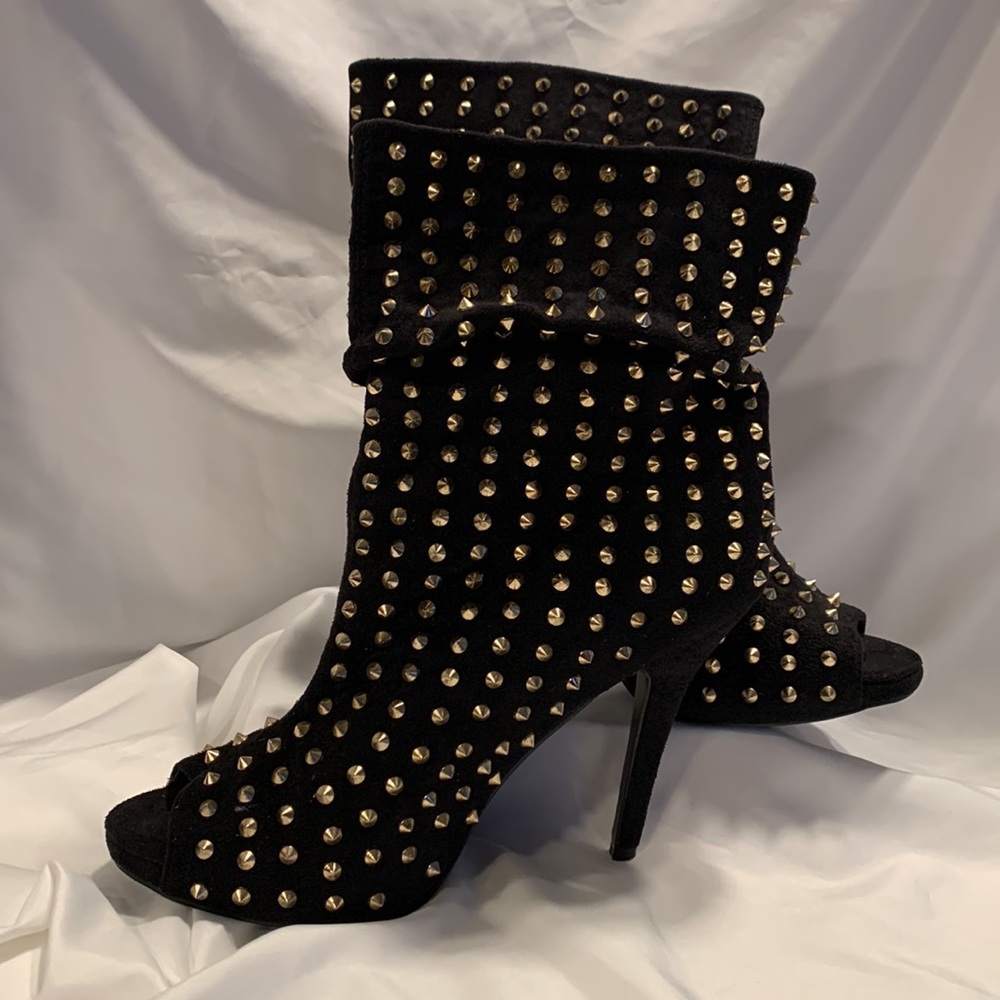 JustFab Black and Gold Studded Ankle Boots - Picture 9 of 16